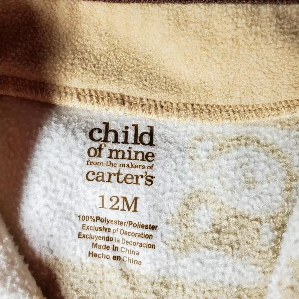 Child of Mine by Carter's Size 12M Beige and White Striped Fleece Baby Romper